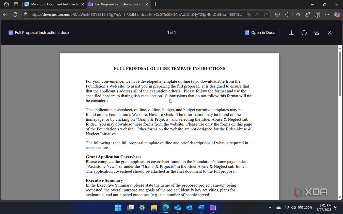 screenshot shwoing document example in Proton Docs