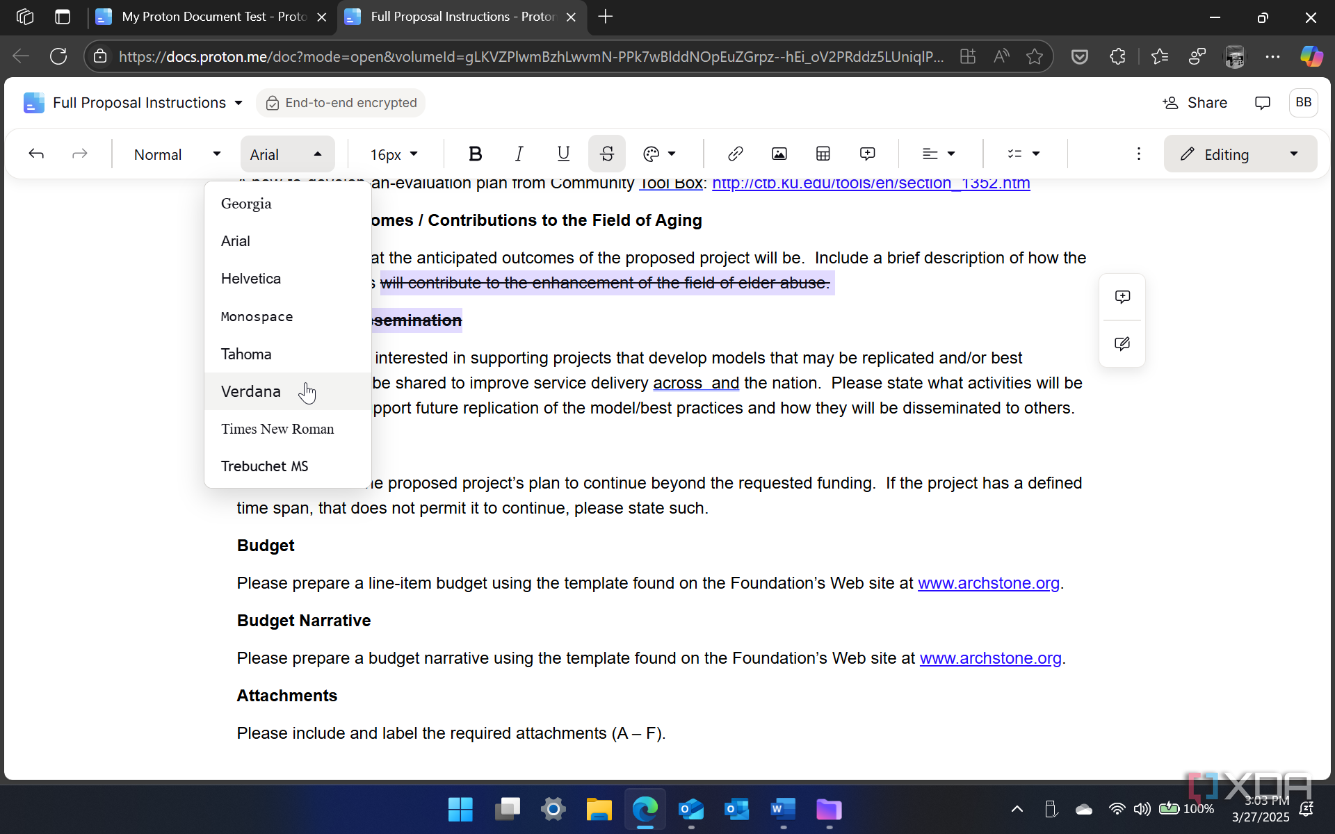 Showing documents fonts in Proton docs