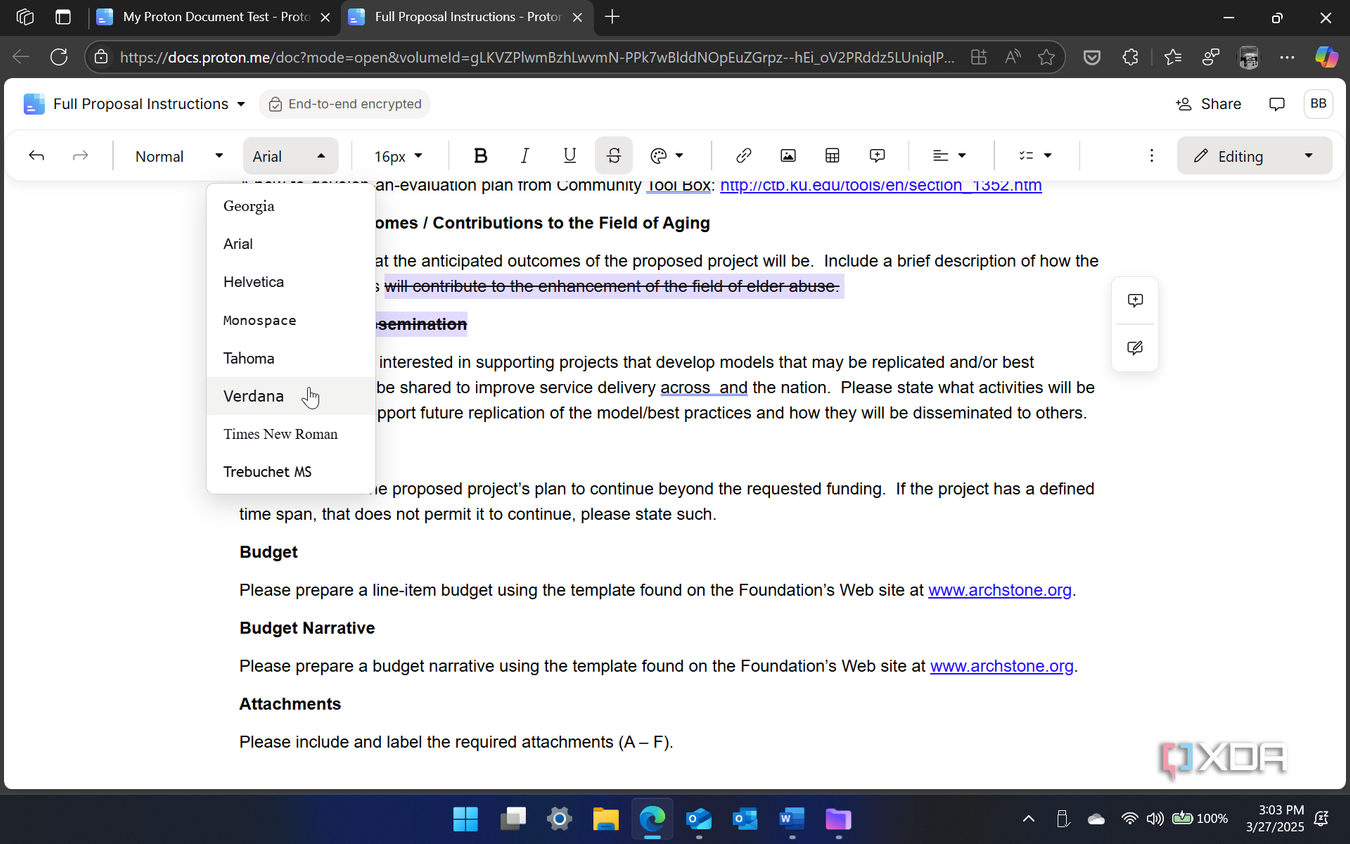 Showing documents fonts in Proton docs