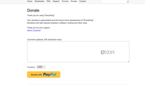 Shows donations page for Everything app