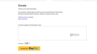 Shows donations page for Everything app