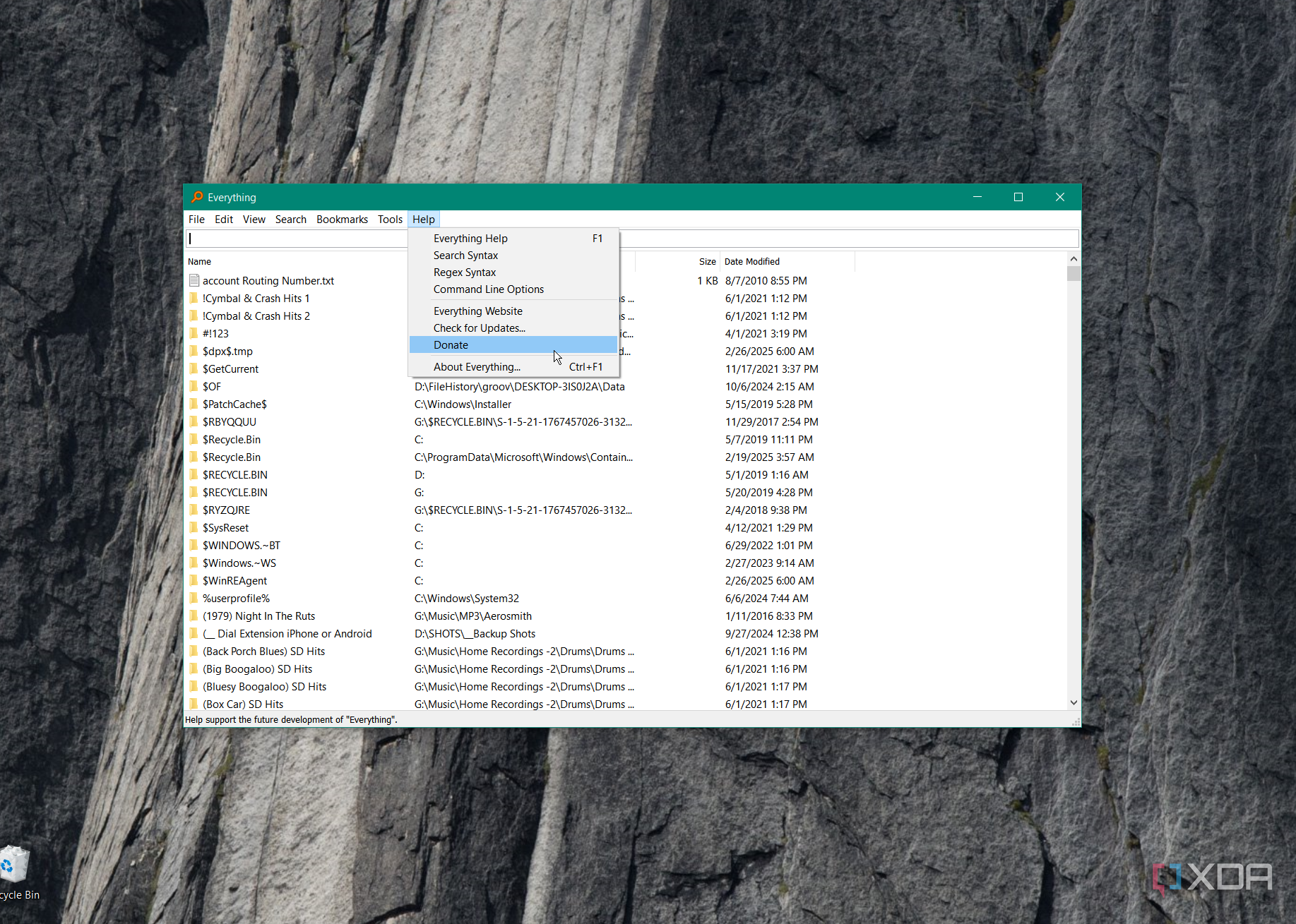 shows donating to Everything from within app