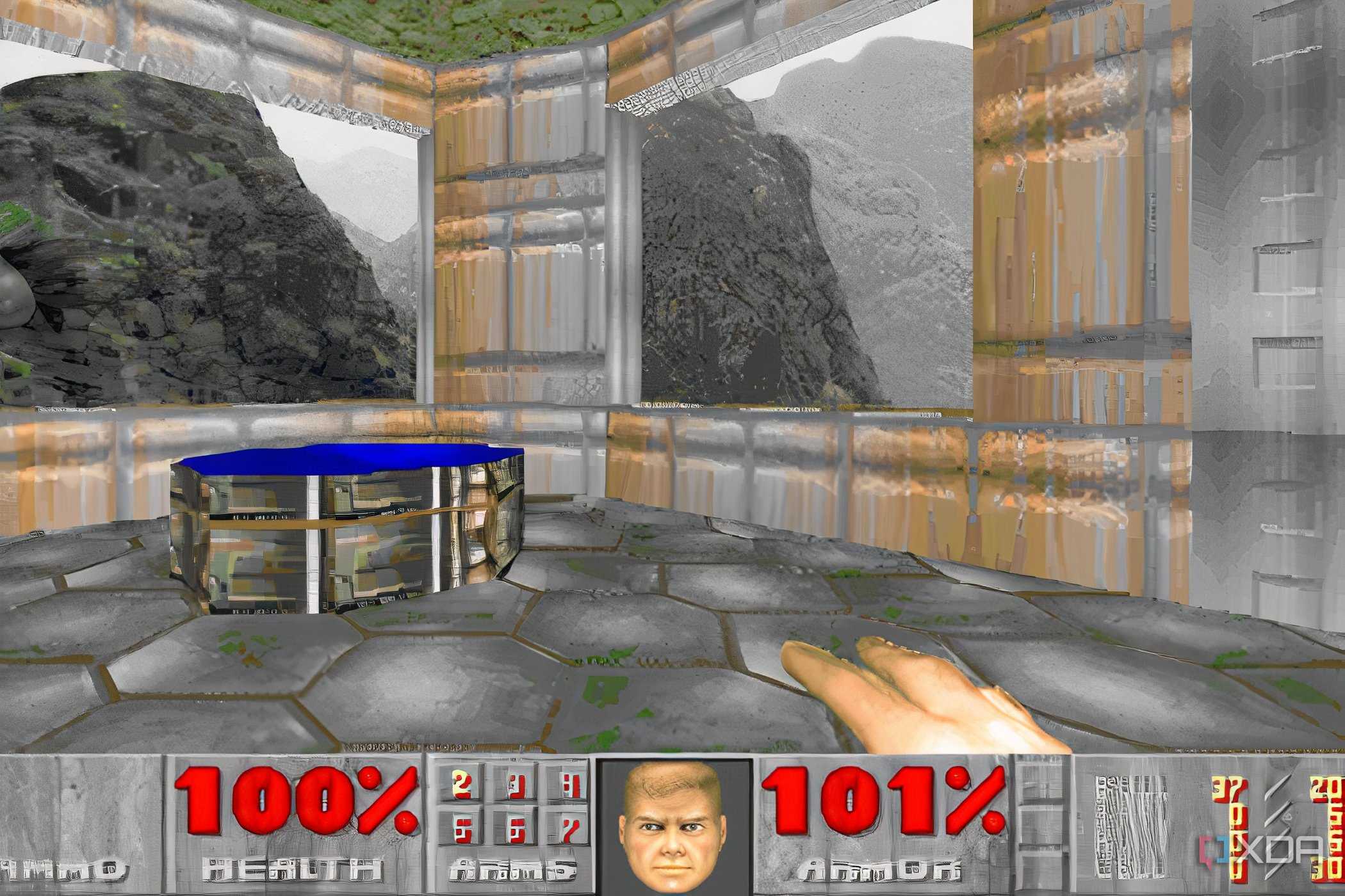 An image of Doom 1993 running on DOSBOX.