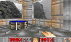 An image of Doom 1993 running on DOSBOX.