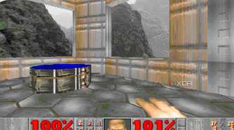 An image of Doom 1993 running on DOSBOX.