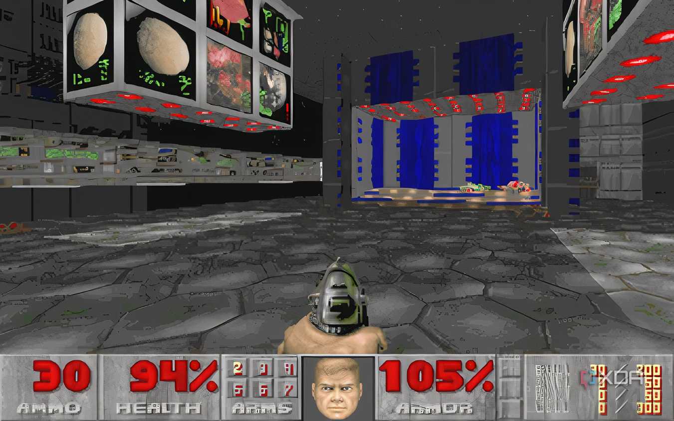 An image of Doom 1993 running on DOSBOX.