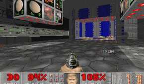 An image of Doom 1993 running on DOSBOX.
