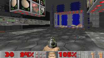 An image of Doom 1993 running on DOSBOX.