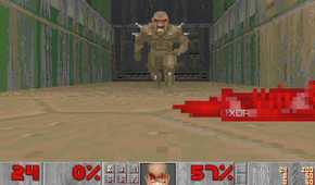 An image of Doom 1993 running on DOSBOX.