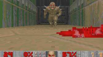 An image of Doom 1993 running on DOSBOX.