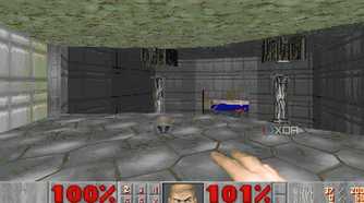 An image of Doom 1993 running on DOSBOX.