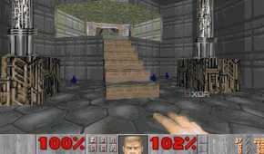 An image of Doom 1993 running on DOSBOX.