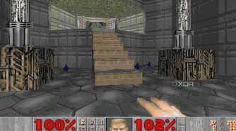 An image of Doom 1993 running on DOSBOX.