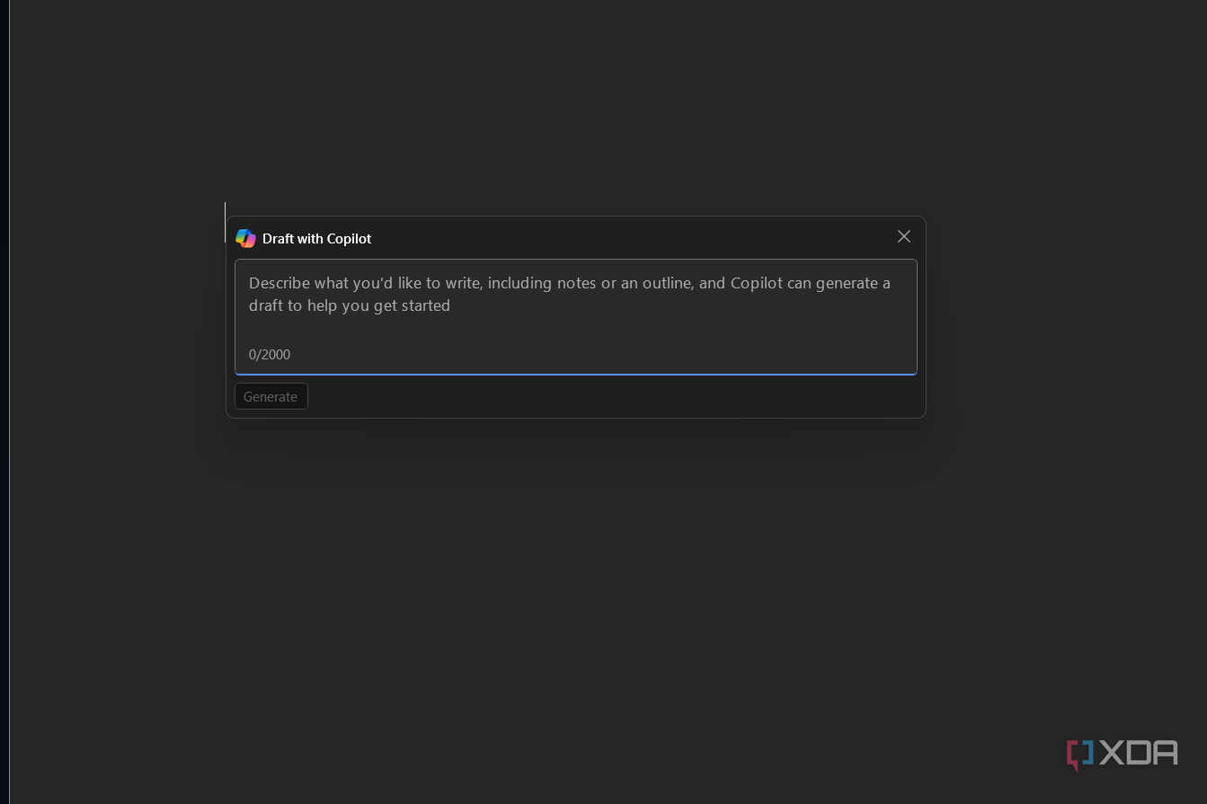 the option to draft with copilot in word