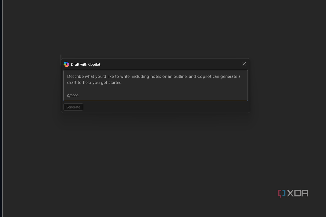 the option to draft with copilot in word