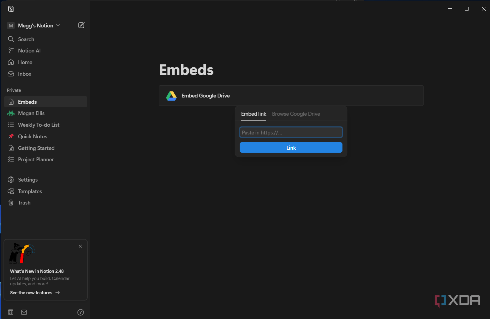 embedding a file from google drive in notion