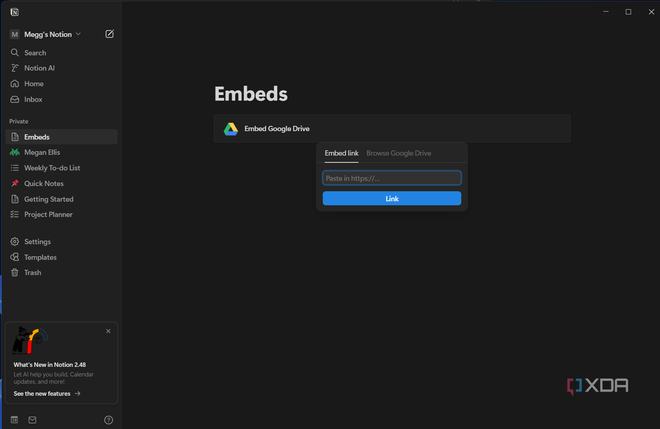 embedding a file from google drive in notion