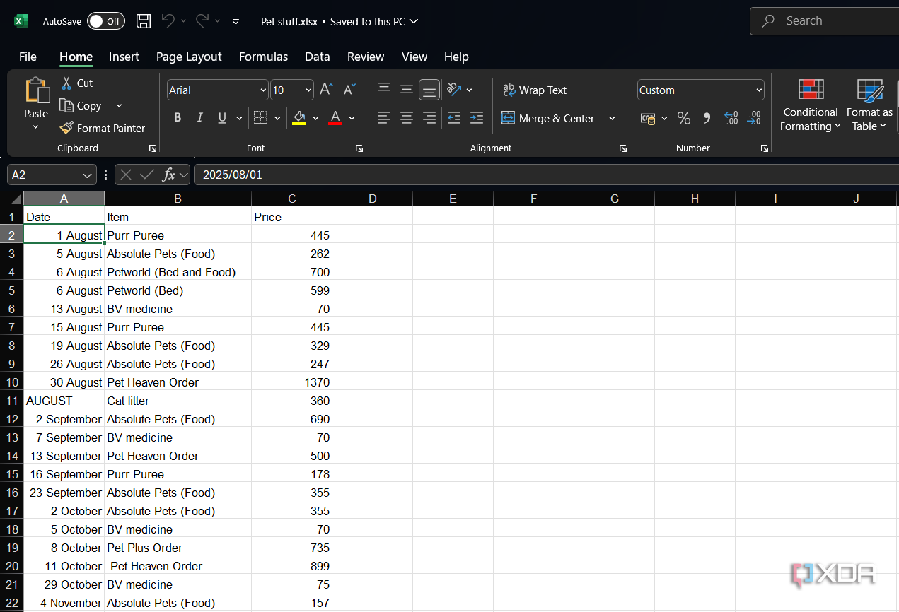 an excel spreadsheet with a white background in dark mode