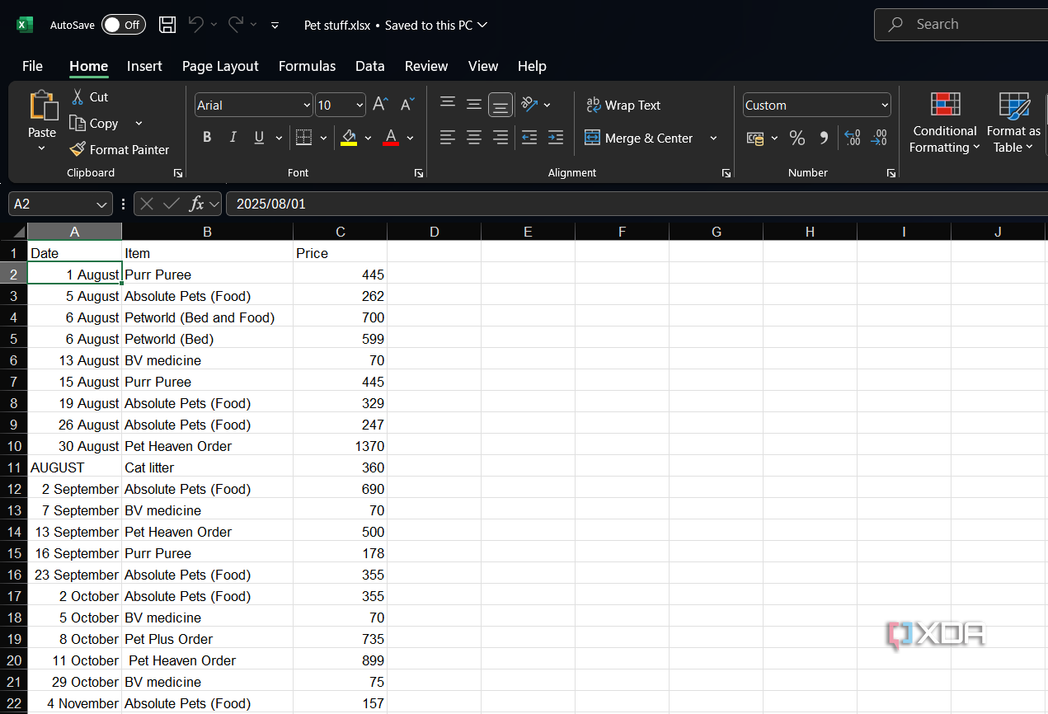an excel spreadsheet with a white background in dark mode