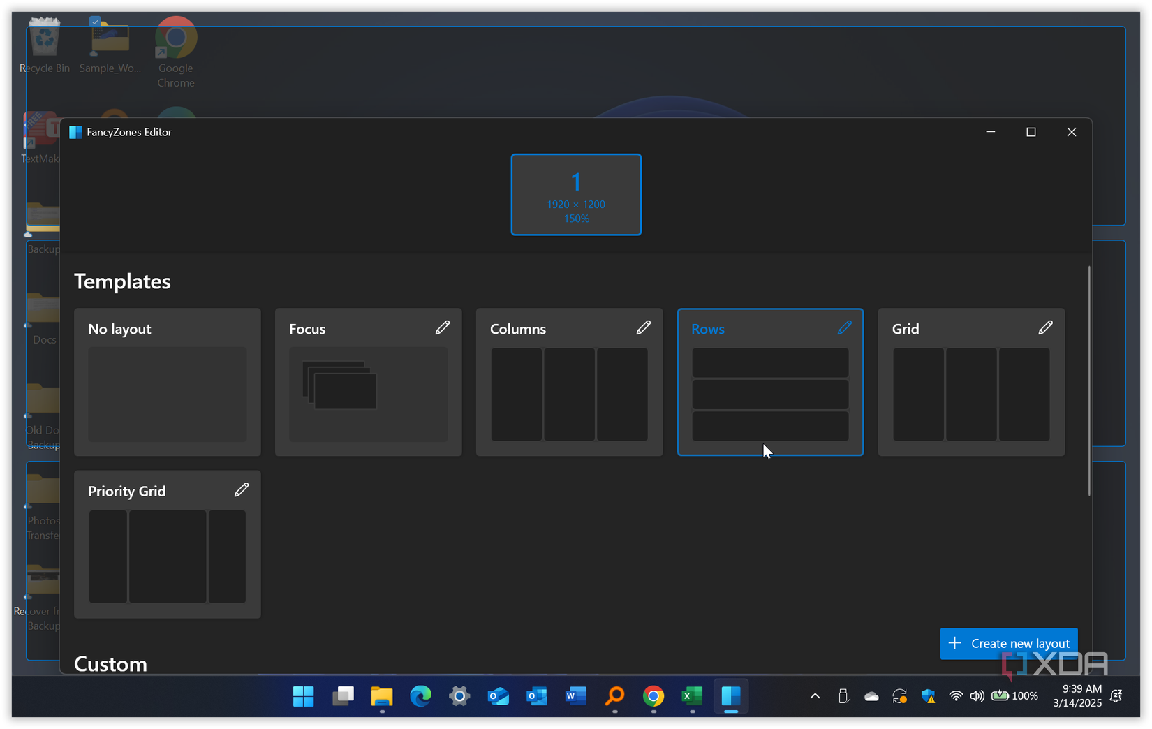 Showing FancyZone templates for window layouts