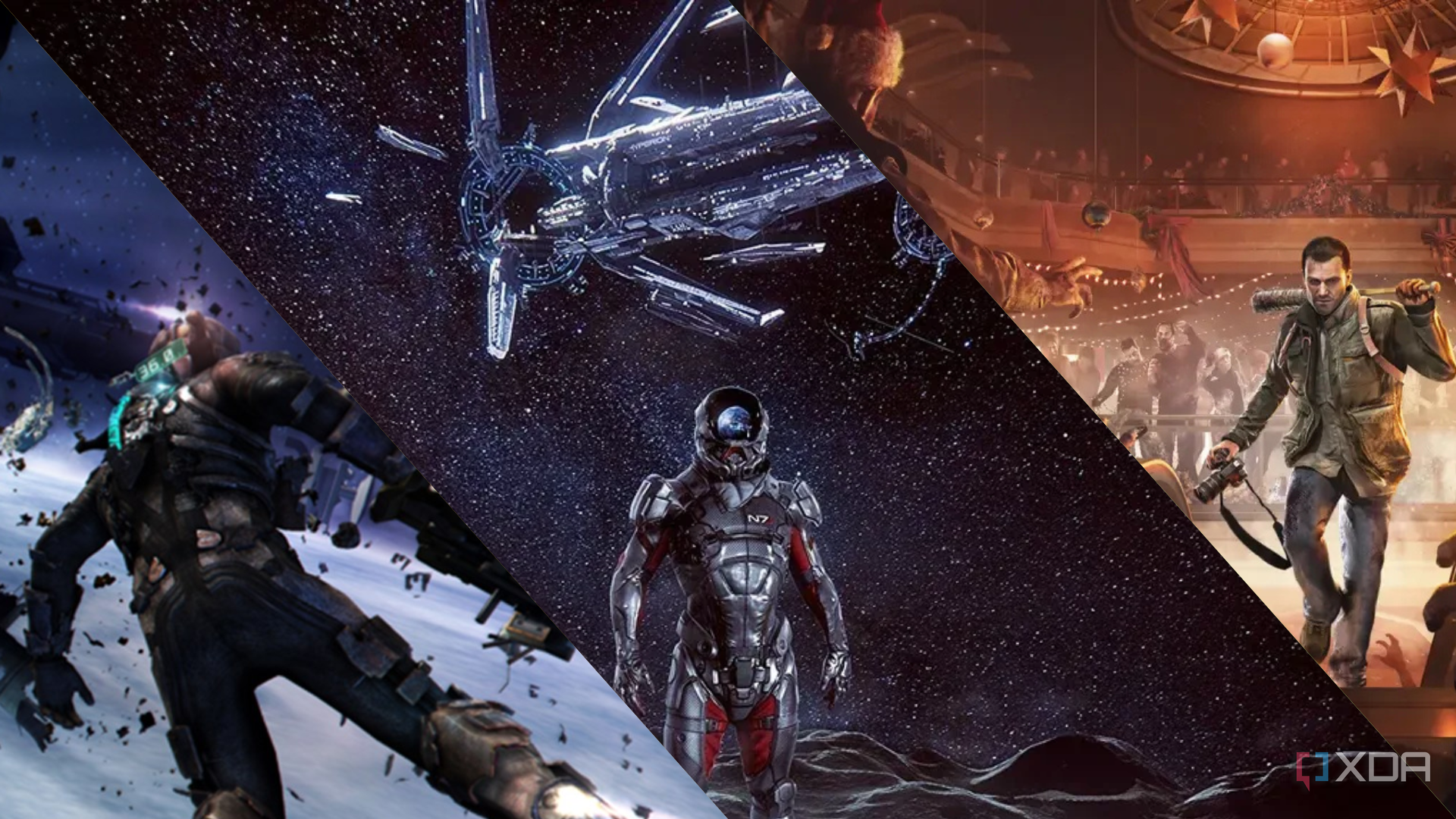 A collage of Dead Space 3, Mass Effect: Andromeda, and Dead Rising 4