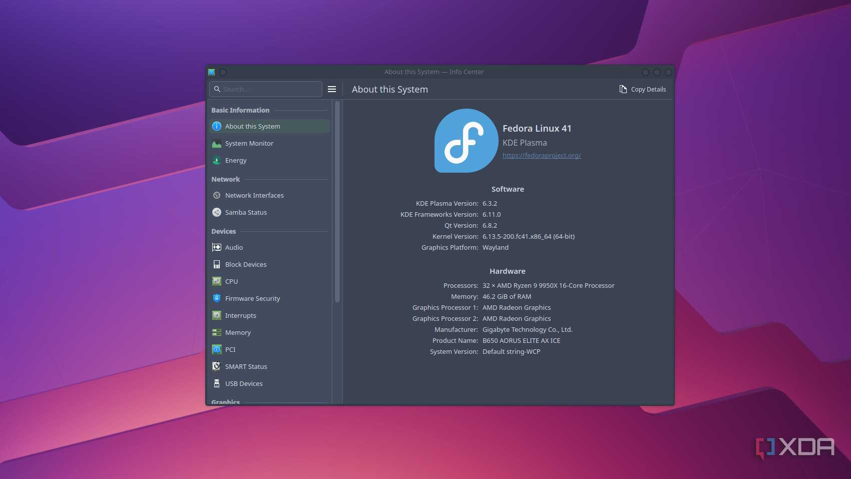 Fedora Linux KDE 41 System Specs