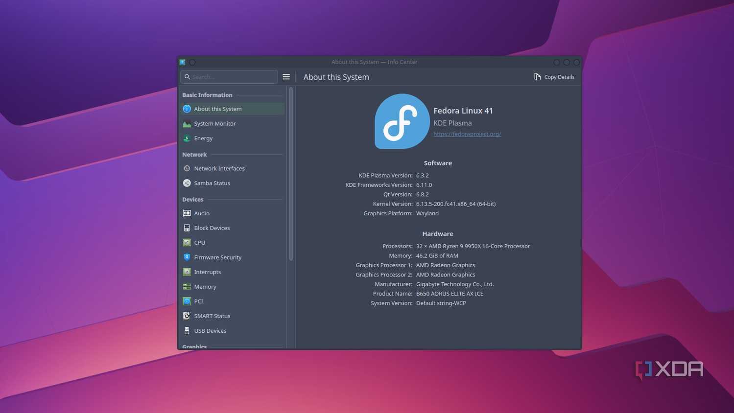 Fedora Linux KDE 41 System Specs