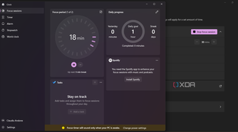 Menu showing the Focus option list in Windows 11