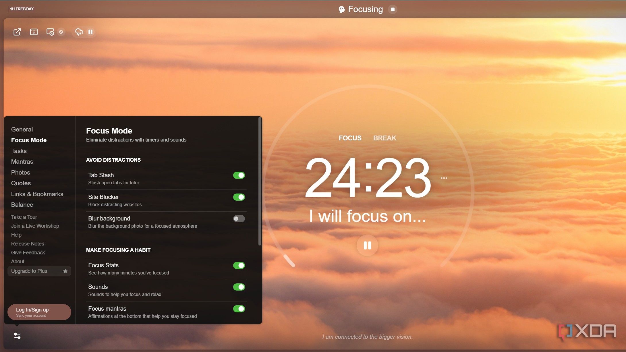 focus mode settings in momentum