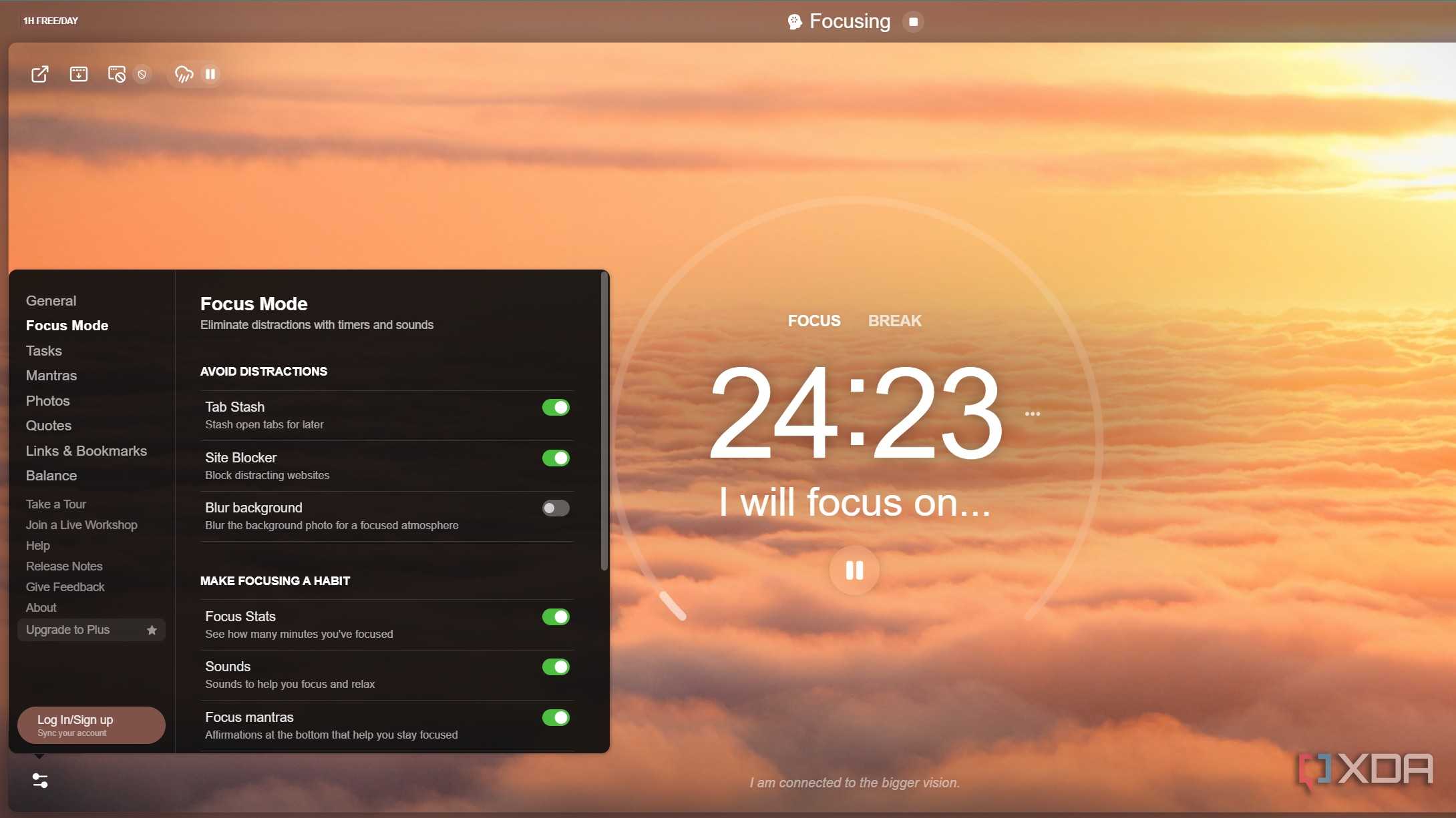 focus mode settings in momentum