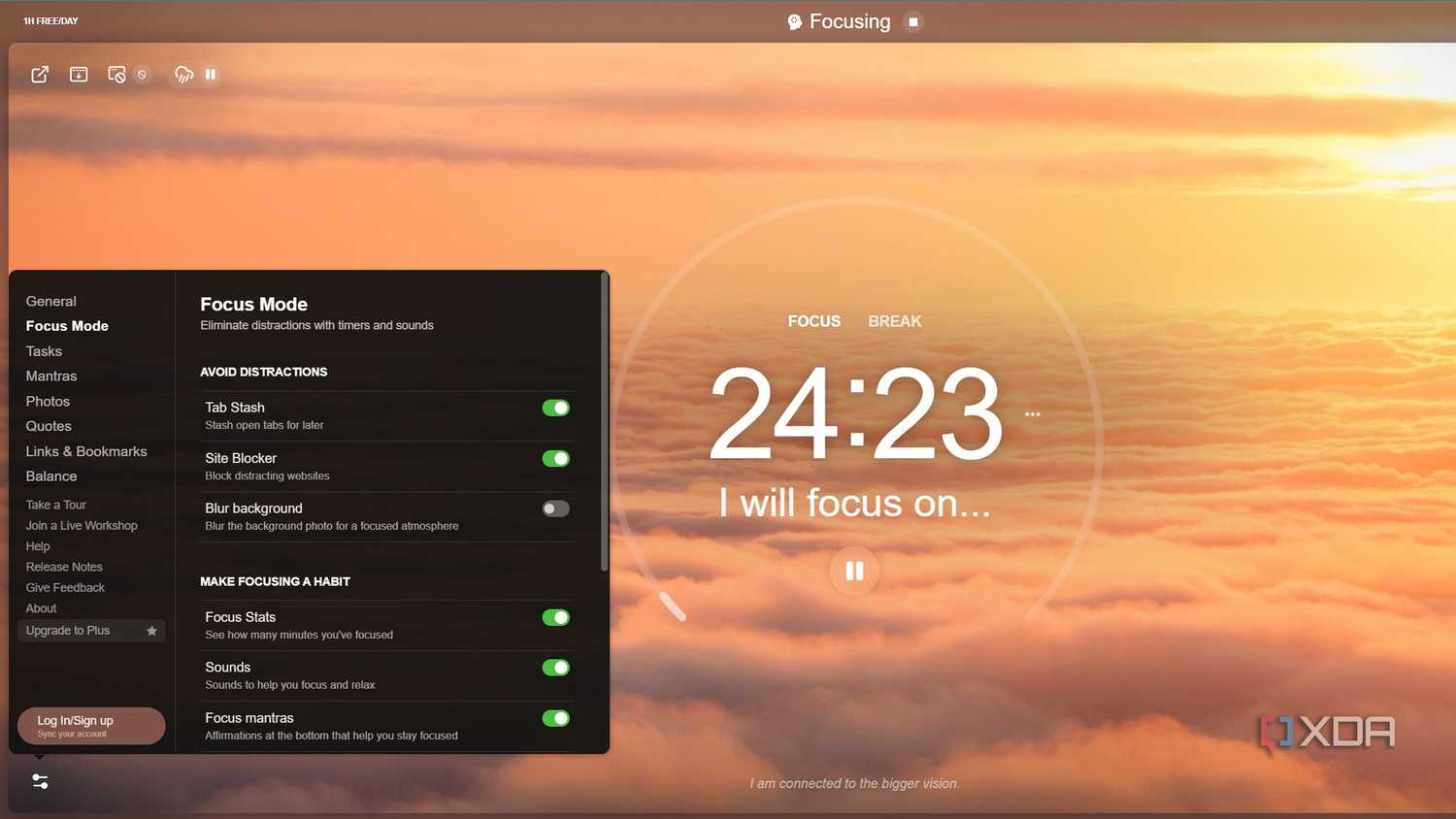 focus mode settings in momentum