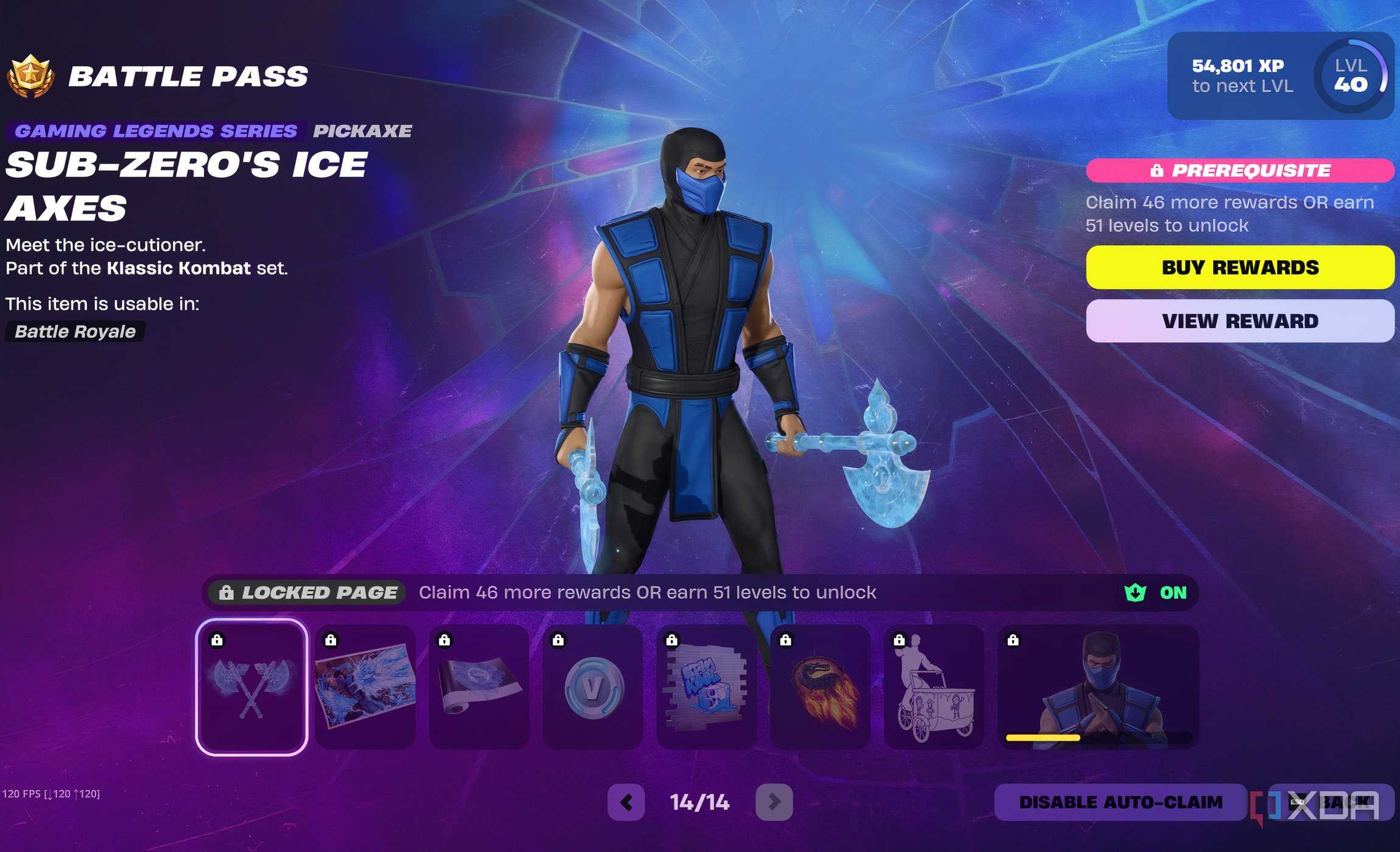 An image from the game Fortnite, showing the Battle Pass menu of the game in March 2025.