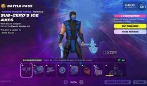 An image from the game Fortnite, showing the Battle Pass menu of the game in March 2025.
