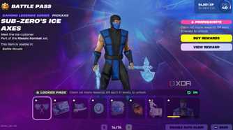 An image from the game Fortnite, showing the Battle Pass menu of the game in March 2025.