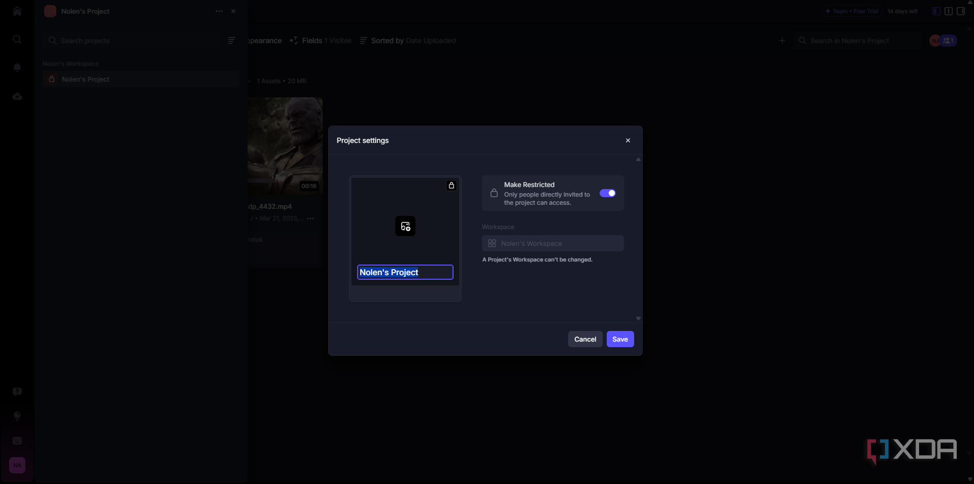 Frame IO project settings