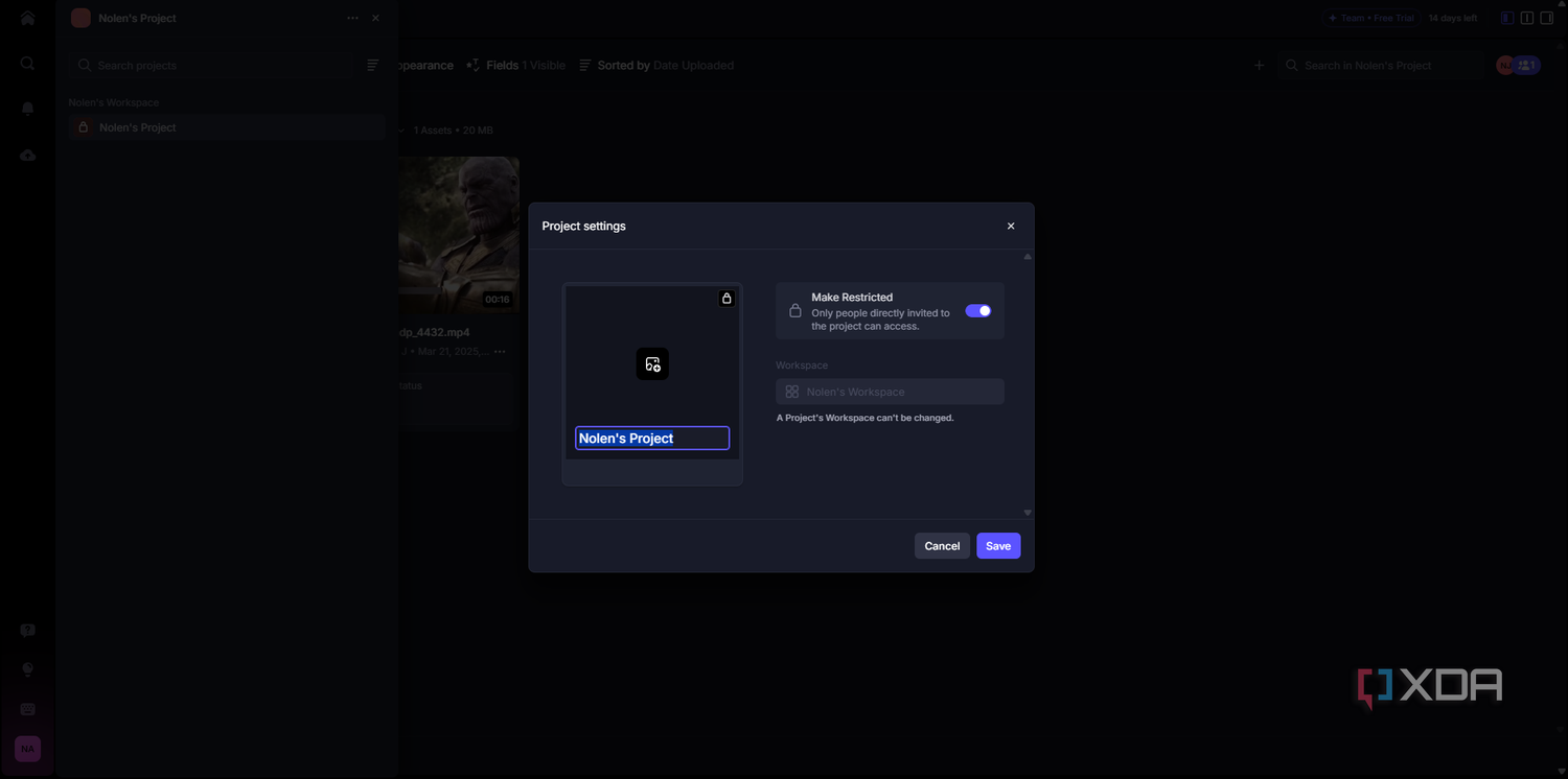Frame IO project settings