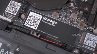 An image of a PCIe 4.0 NVMe SSD fit into a Framework laptop.