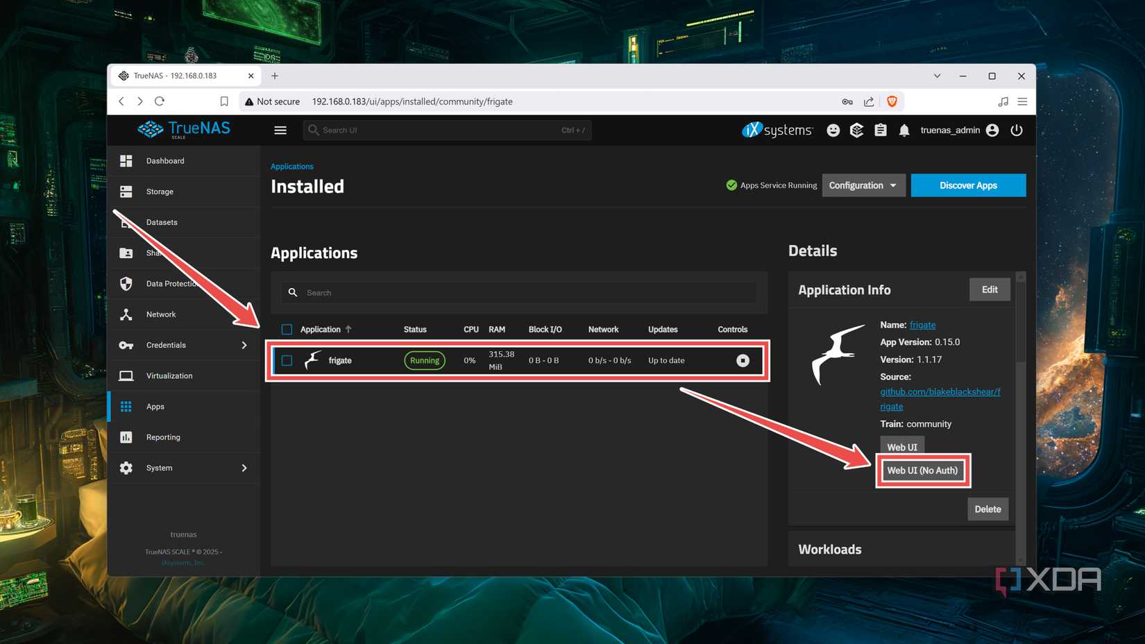 Opening the Frigate Web UI (No Auth)