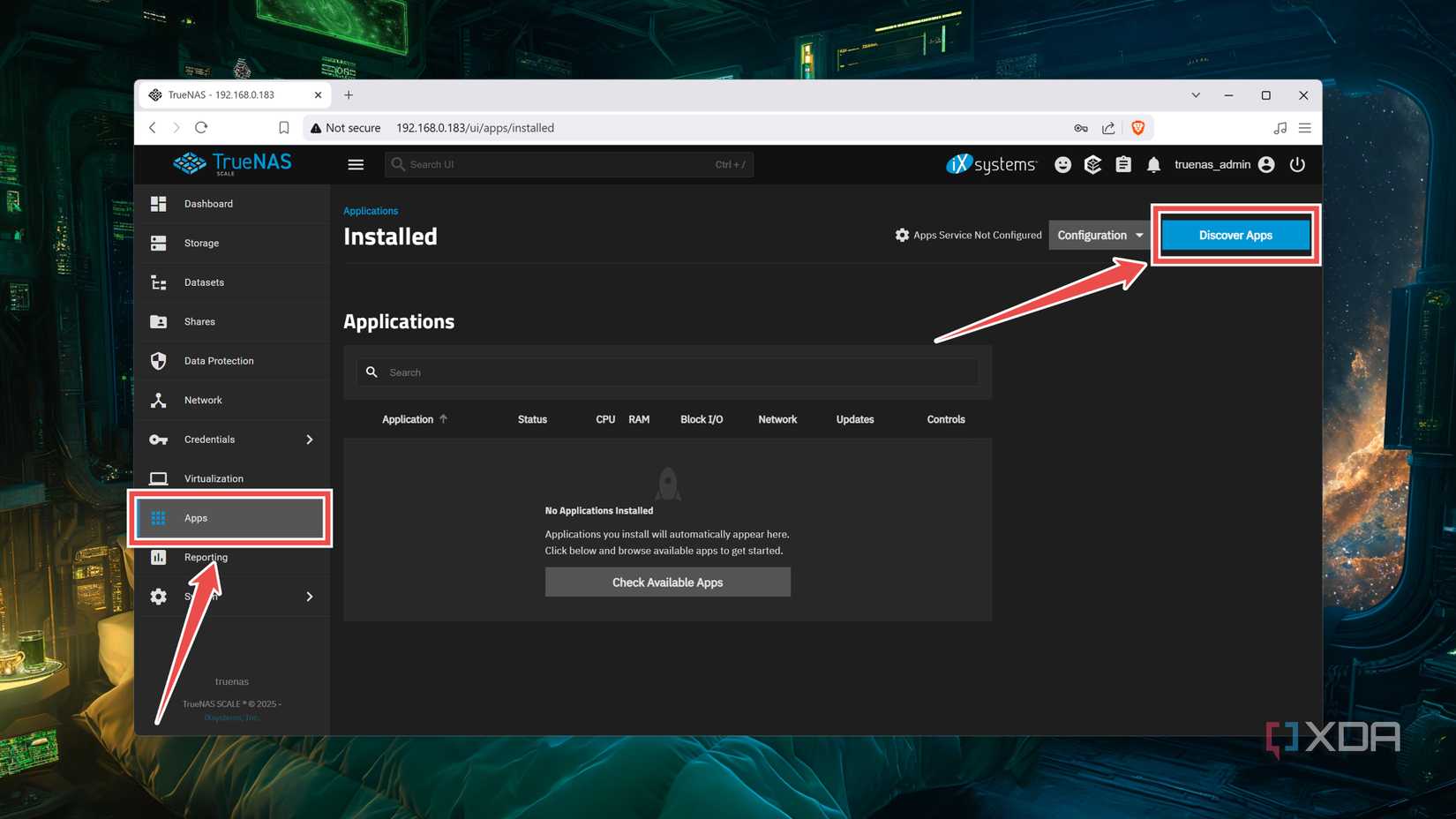 Switching to the Apps tab in TrueNAS Scale
