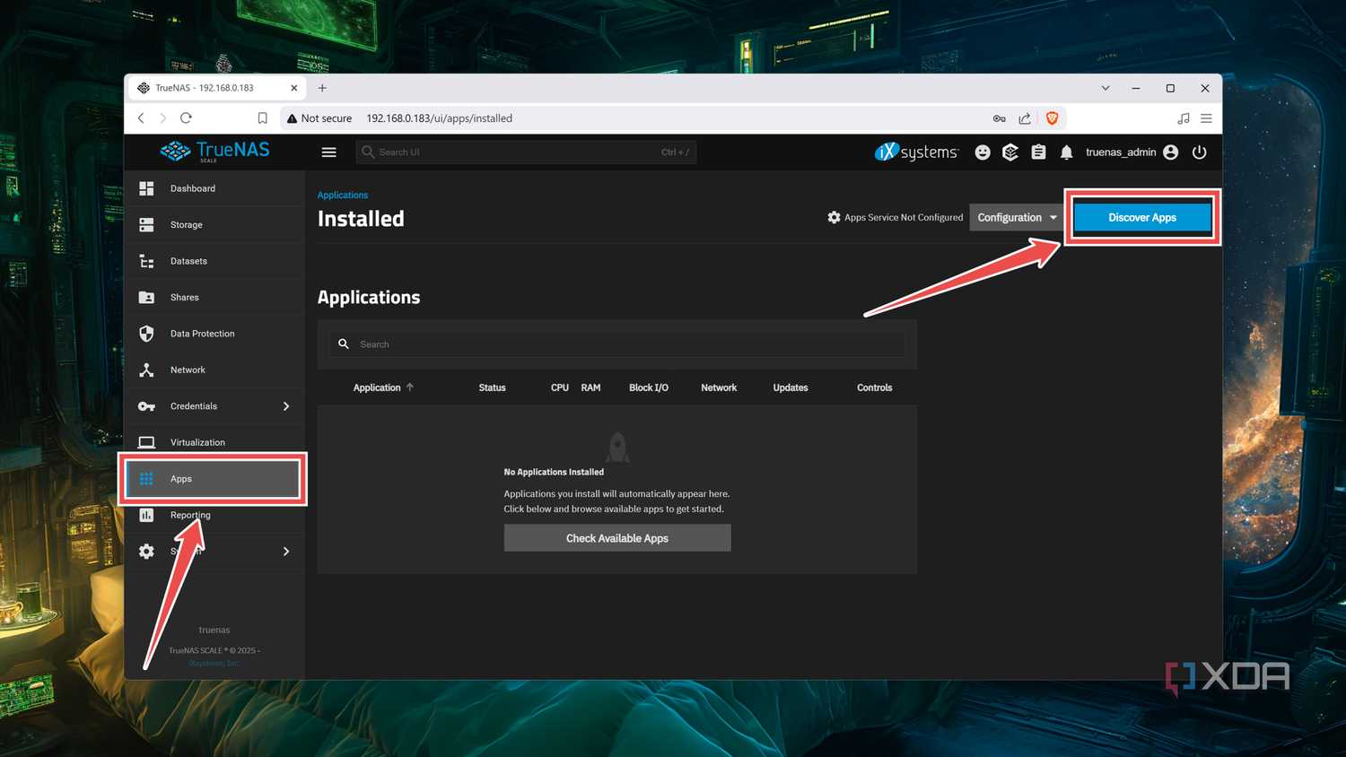 Switching to the Apps tab in TrueNAS Scale