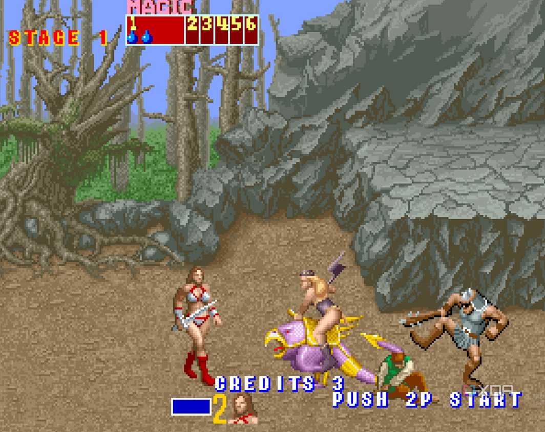 The player facing down a mounted enemy.