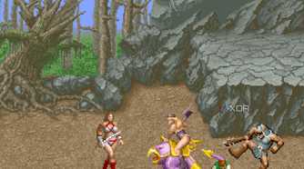 The player facing down a mounted enemy.