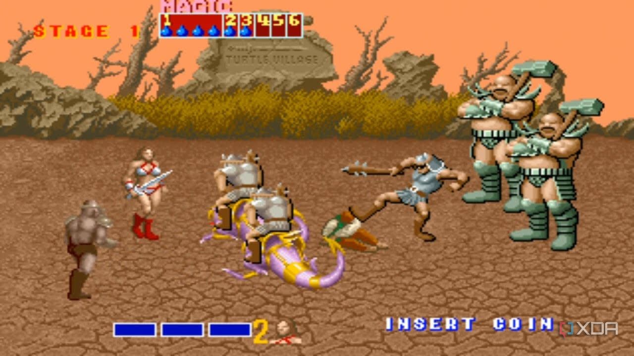 A screen full of enemies in Golden Axe.
