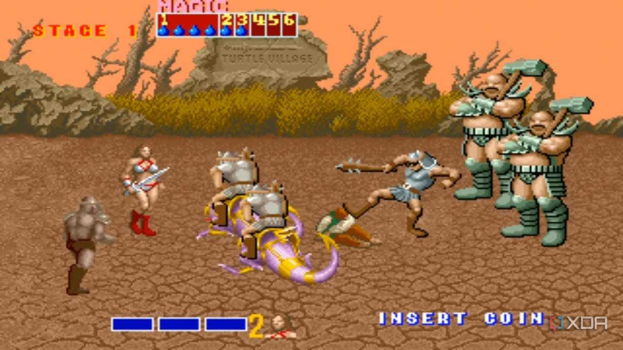 A screen full of enemies in Golden Axe.