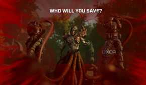 A screenshot from the game Gears 5, showing the choice the player has to make in saving one of two characters.