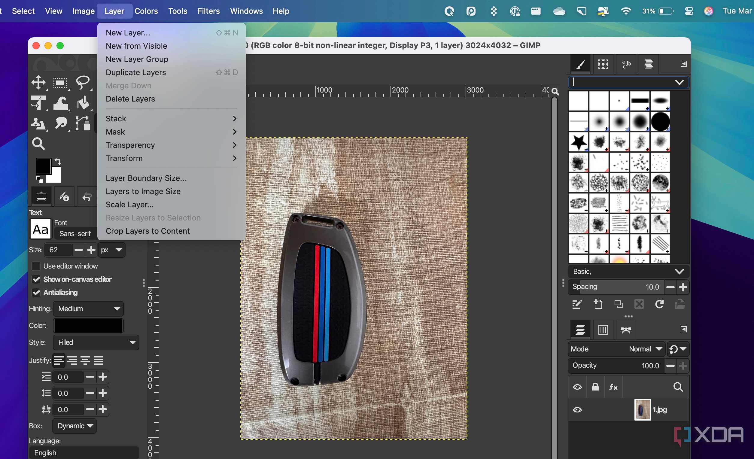 GIMP 3 layers menu