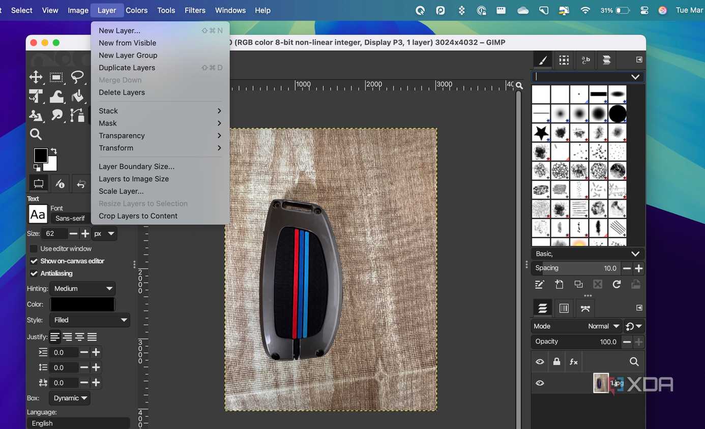GIMP 3 layers menu