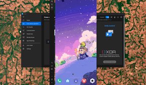 Screenshot of GlideX on Windows 11 showing an Android home screen mirrored from a phone