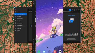 Screenshot of GlideX on Windows 11 showing an Android home screen mirrored from a phone