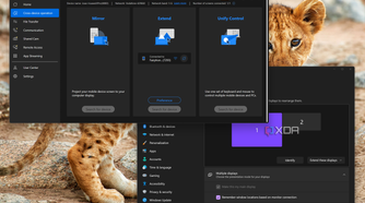 Screenshot of GlideX and the Windows 11 Settings app showing an external display is connected, which is a connected phone